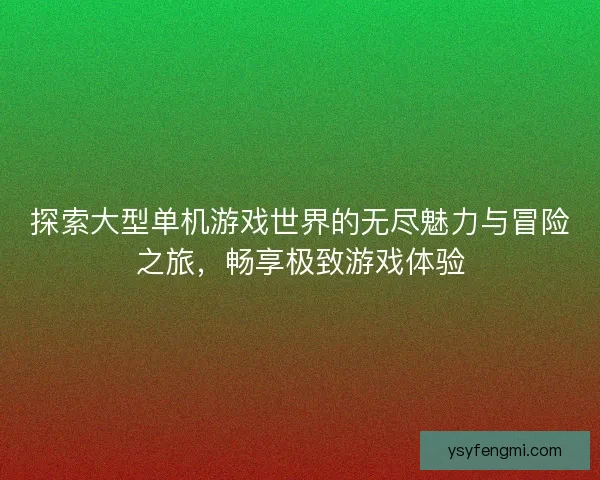 探索大型单机游戏世界的无尽魅力与冒险之旅，畅享极致游戏体验