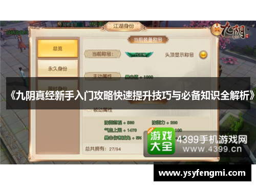 《九阴真经新手入门攻略快速提升技巧与必备知识全解析》